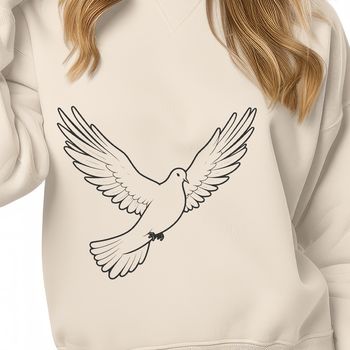 An illustration of a simple dove with spread wings, suitable for various designs and projects.