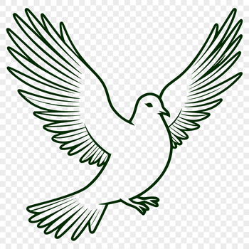 A graphic design element featuring a dove perched on a branch.