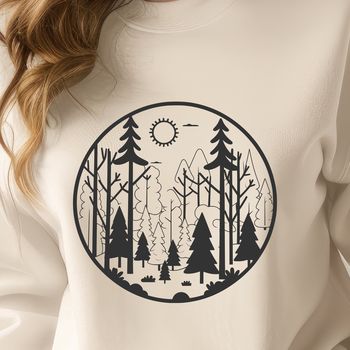 Illustrative forest landscape with trees and foliage in vector format.