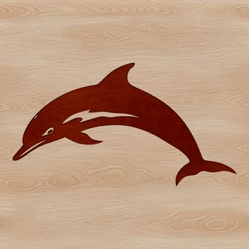 A cartoon-style illustration of a dolphin in a marine environment.