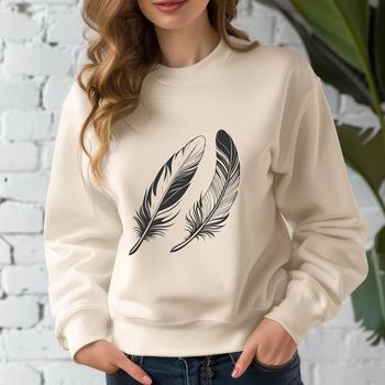 A stylized illustration of a feather, suitable for digital use as a vector graphic.