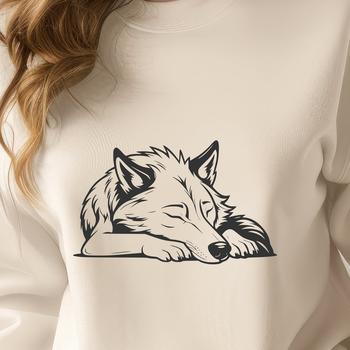 A realistic illustration of a wolf's full body in a relaxed pose.