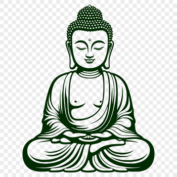A 2D vector image of the Buddha's face in Eastern religious iconography.