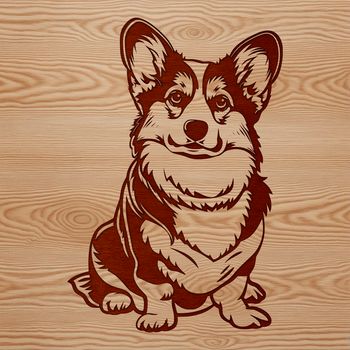 An SVG design featuring a realistic depiction of a corgi sitting on the floor.