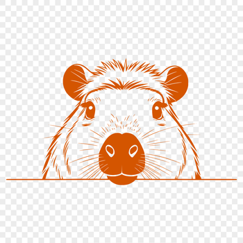 A detailed illustration of a capybara animal peeking out from behind a leaf.