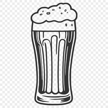 A detailed illustration of a glass containing beer, suitable for vector design or clip art purposes.