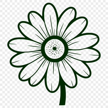 A stylized illustration of a white daisy flower with yellow center.