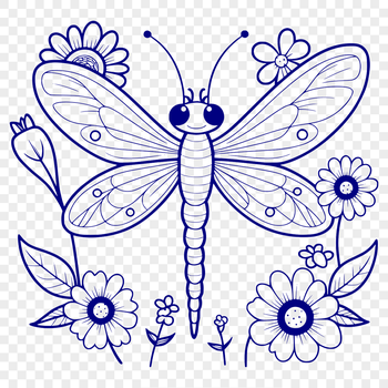 A detailed digital illustration of a dragonfly with floral patterns in vector format.
