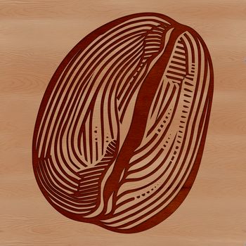 A high-resolution digital illustration of a coffee bean in its natural state.
