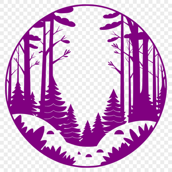 Illustrated forest landscape with multiple trees in various stages of growth.