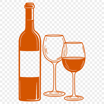 A clear, high-contrast illustration of a glass containing red wine from a bottle.