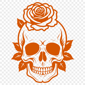 A detailed illustration of a gothic-style skull with intricate details, perfect for use in crafting or design projects.