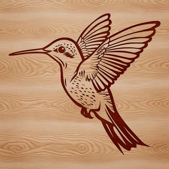 An illustration of a hummingbird in mid-flight with iridescent feathers.