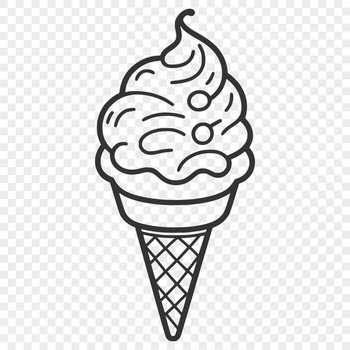 A digital illustration of a cone-shaped ice cream with colorful swirled flavors on top.