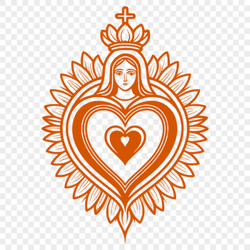 A simple illustration of a heart with a halo, symbolizing devotion and faith in a religious context.