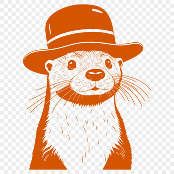 Close-up illustration of a curious otter animal wearing a hat.