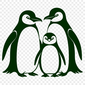 A digital vector graphic of a cute penguin in a natural environment.