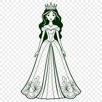 A young female princess character in a regal pose, suitable for vector art and cutting machine projects.