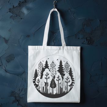 A detailed illustration of a forest landscape with multiple trees and foliage.