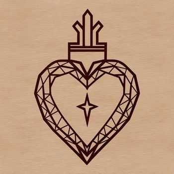 A vector design representation of the Sacred Heart symbol in various colors.