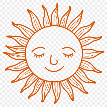 A stylized illustration of the sun with bold lines and bright colors.