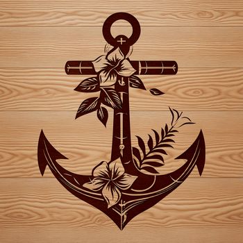 Nautical anchor symbol with floral details, ideal for vector designs and cutting machine projects.