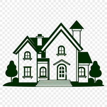 A simple vector illustration of a residential house with clean lines and minimal details.