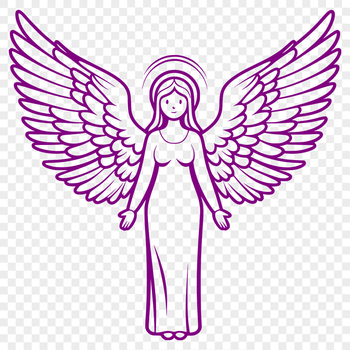 A detailed vector illustration of a serene angel in mid-air.
