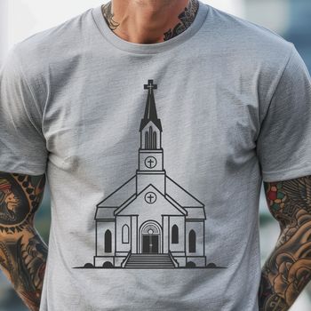 A vector illustration of a traditional Baptist church building with a simple design.