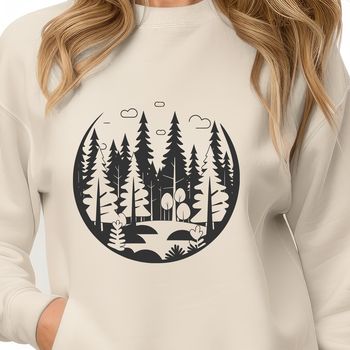 A detailed illustration of a lush forest with various trees and foliage, suitable for vector art design projects.
