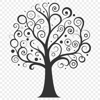 A stylized illustration of a tree with branches and leaves.