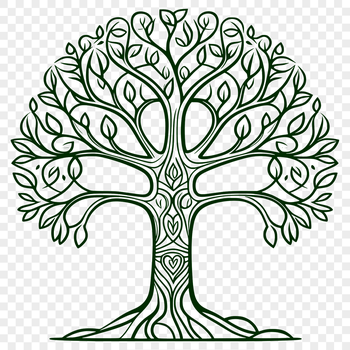 A simple line art depiction of a tree suitable for use as a template or design element.