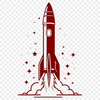 A futuristic rocket ship soaring through space, designed as a vector graphic.