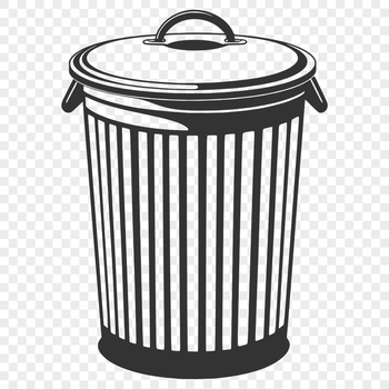 A simple vector illustration of a modern trash can with a lid and wheels, designed for digital use.