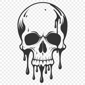 A gothic illustration of a dripping skull, perfect for Halloween decorations or designs.