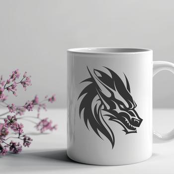 A detailed illustration of a dragon's head with scales, eyes, and mouth.