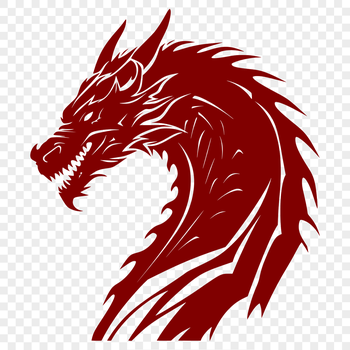 A stylized illustration of a dragon's head in various forms including vector art, SVG, PDF, and DXF formats.