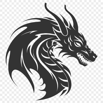 A detailed illustration of a mythical dragon's head in vector format, suitable for various design applications.