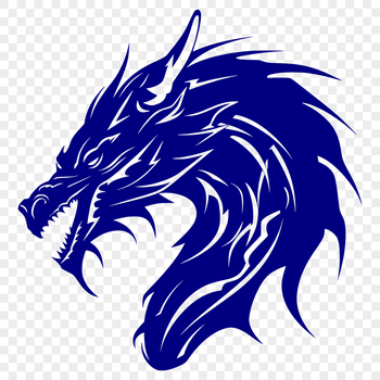 A mythical creature's head with scales and wings, designed as a vector graphic.