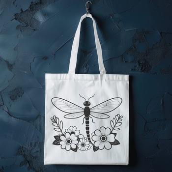 Detailed vector illustration of a dragonfly in mid-air with floral patterns on its wings.