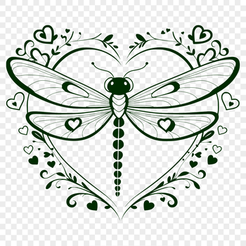 Illustrative dragonfly design with heart motifs, suitable for vector art and cutting machine projects.