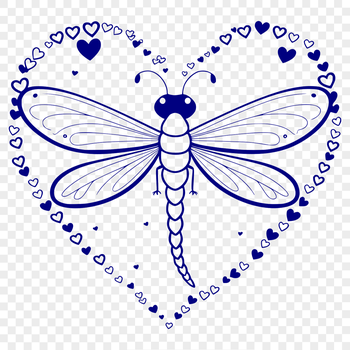 A colorful dragonfly with love hearts in its wings, designed as a vector graphic.