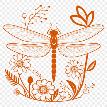 A colorful dragonfly perched on a floral branch, designed as vector art for digital use.