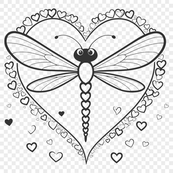 A colorful dragonfly design with heart motifs, created as a vector graphic.
