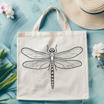 A colorful vector illustration of a dragonfly in mid-flight.