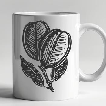 A single coffee bean plant with one prominent bean in the foreground.