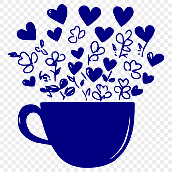 A cup with floral designs and love hearts, ideal for a coffee or drink-themed project.