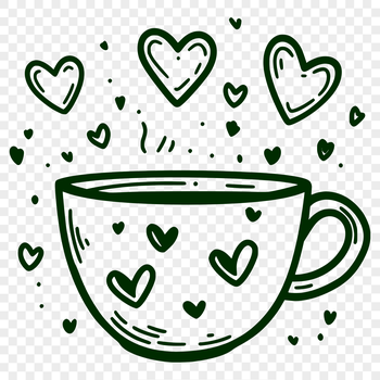 A vector illustration of a cup filled with love hearts.