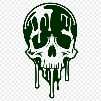 A gothic-themed illustration of a dripping skull with intricate design elements.