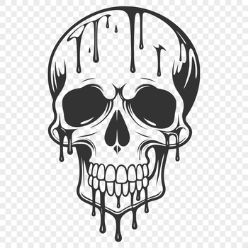 A stylized illustration of a dripping skull with gothic details, suitable for Halloween decorations or vector art projects.